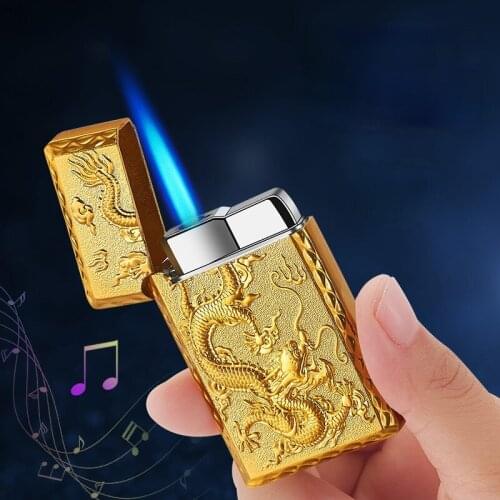 Personality and Creativity Embossed Shenlong Steel Tone Straight Into The Lighter and Windproof Regalos Para Hombre Originales