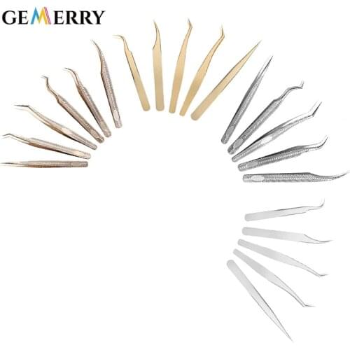 Eyelash Extension Tweezers for Eyelashes Stainless Steel Straight Bend Wholesale Tweezer Eyebrow Volume Tweezers Set Makeup Tool