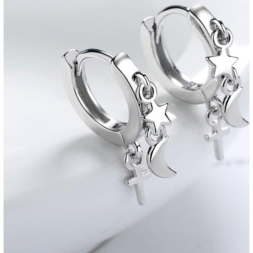 Simple Female Earrings 925 Sterling Silver Small Star Moon Button Small Earrings for Women Fashion Statement Bijoux Pendientes
