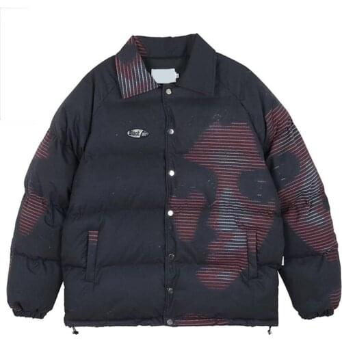 Hip Hop Down Jacket Men Diablo Graffiti Thick Cotton Parkas Winter Thick Warm Coats High Street Retro Oversized Parka Streetwear