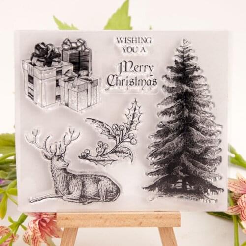 Christmas Tree Deer Transparent Clear Silicone Stamp Seal Cutting DIY Scrapbook Rubber Coloring Embossing Diary Decor Reusable
