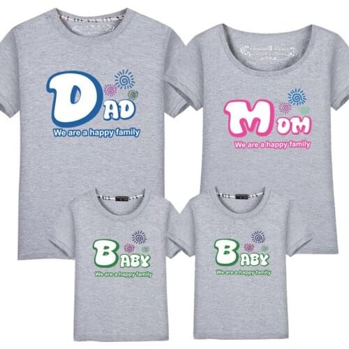 Family Matching Clothes Family Look Happy Family Print Short Sleeve T-shirt Dad and Mom and Baby Clothes Girls Fashion Tops