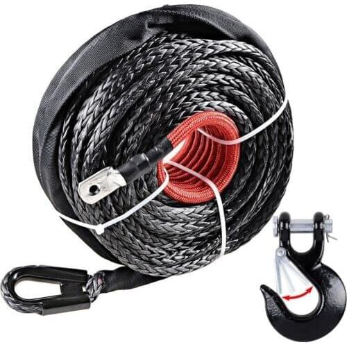 12000+ LBs Gray Synthetic Winch Rope Recovery Cable + Steel Hook 12mm x 82 Feet