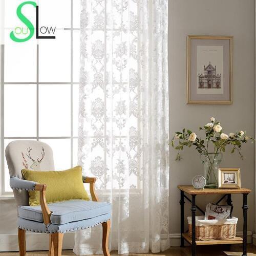 Slow Soul Brocade Curtain Modern Simple European Pure Jacquard Floral Curtains Tulle For Living Room Bedroom Ready Made Sheer