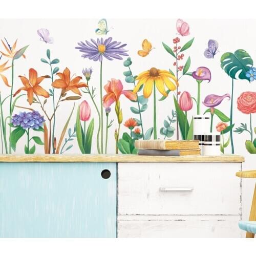 Warm Flowers Wall Stickers Kids Room Bedroom Living Room Wall Decoration Aesthetic Self Wallpaper PVC Wall Decals Home Decor