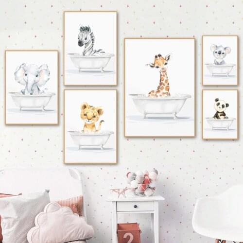 Zebra Elephant Giraffe Raccoon Sloth Bathroom Animal Posters And Prints Wall Art Canvas Painting Wall Pictures Kids Room Decor