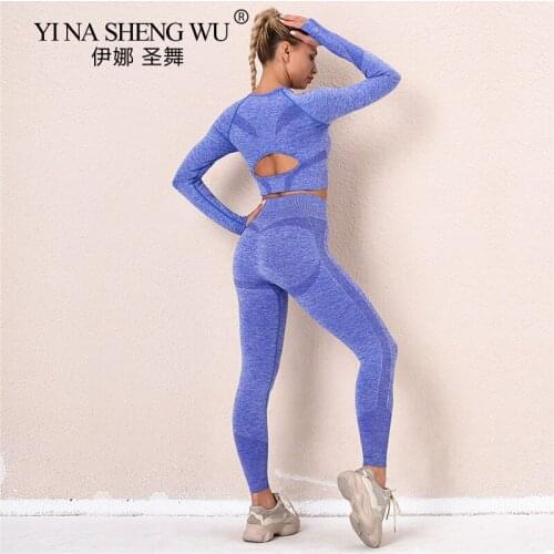 Women Energy Yoga Pants Seamless Sets 2 Pcs Gym Suits Long Sleeve Top Push Up Leggings High Waist Pants Running Shorts Yoga Suit