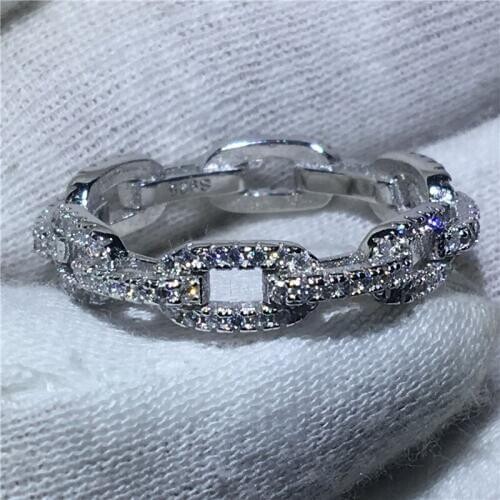 H Chain Style 100% Soild 925 Sterling Silver ring Sona 5A zircon Stone Engagement Wedding Band Ring for women men Jewelry