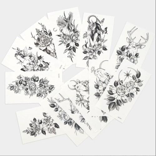 1 PC Fashion Women Girl Temporary Tattoo Sticker Black Roses Design Full Flower Arm Body Art Big Large Fake Tattoo Sticker T1904
