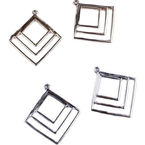 10pcs Several Layer Square Charms Gold Metal Earrings Making Pendants DIY Necklace Accessories Jewelry Findings Wholesale