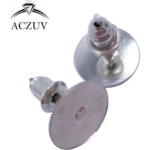 1000pcs Rhodium Plated 4mm 6mm 8mm 10mm Glue Pad for Stud Earrings Earring Posts with Stoppers Bullet Backs Findings EDT002