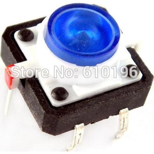 20PCS/LOT Vertical Blue Color LED Reset Tactile Button Normally Open Touch Switch 12*12 4 Pin