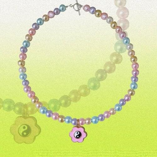 2000s Aesthetic Shiny Bead Flower Yin Yang Necklace for Women Y2K Jewelry Harajuku Vintage INS Necklace Egirl Style Fashion Gift