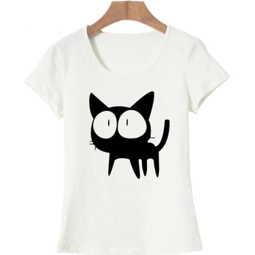 2020 Black cat printed cute cat print T-shirt Women Tops Tee Summer T shirt Girls Short Sleeve T shirt Harajuku Clothing Female