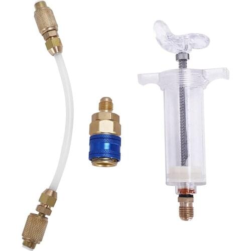 30ml Oil/Dye Injector With Hose Quick Coupler Adapter 1/4 SAE Manual Oil Increaser A/C Oil Regulator Injector