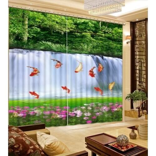 3D Curtain Printing Blockout Polyester Photo Drapes Fabric For Room Bedroom Window Woods, waterfall, fish flower 3D Curtains