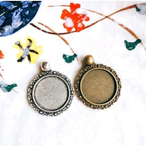 18mm Antique Bronze Silver Glass Cabochon Blank Base Necklace Pendant Setting Jewelry Accessories Diy Material 5pcs T143