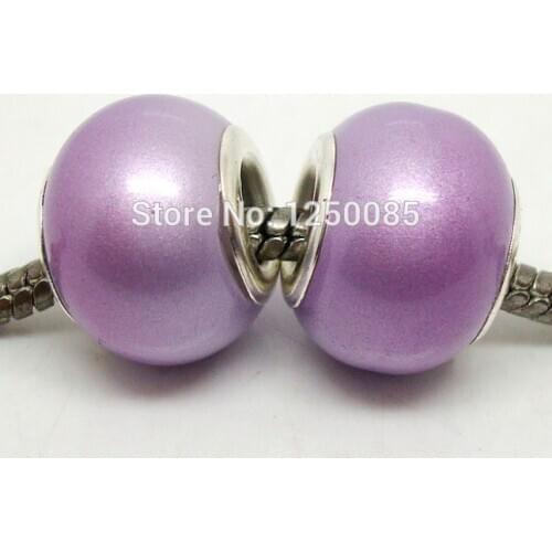 50Pcs Voilet Imitation Pearl European Lampwork Glass Beads Fit European Bracelet & Necklace LGB269-4