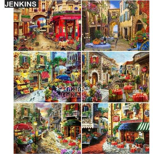5D DIY Diamond Painting Market Scenery Watercolor Painting In Lounge Room Home Wall Cross Stitch Decor Personalized Puzzle Gift