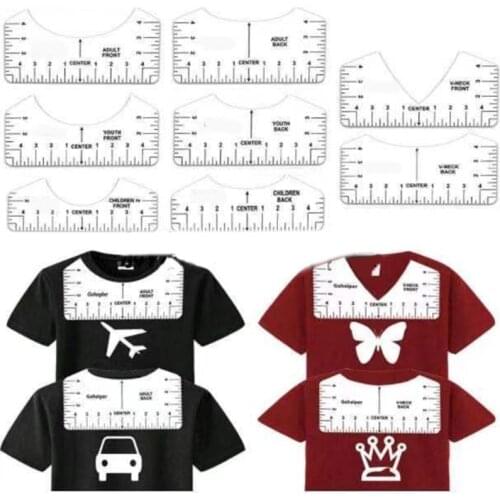8Pcs Transparent T-Shirt Ruler Guide Center Designs Set for Designing Clothing Front Back V-Neck DIY Template Alignment Tools C