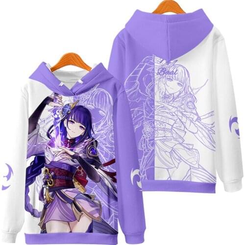 Anime Genshin Impact Raiden Shogun Baal Hooded Hoodie Sweatshirt Coat Loose Autumn New Men Women Student Pullover Tops Cosplay