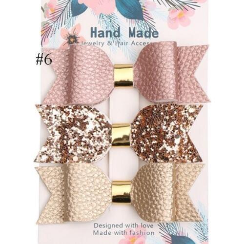 MengNa 3.6" Leather Hair Bow,DIY PU Leather Bow with Clips,Girls Hair Barrettes Sets Hair Accessories 36pc=12sets Per Lot