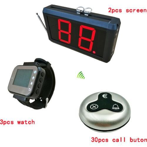 Wireless Restaurant Guest paging System Display screen with watch pager and call button