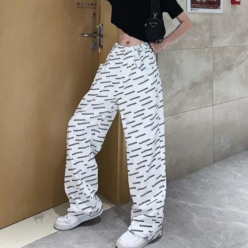 Summer Print Y2K Pants Women 2021 High Waist Vintage Casual Wide Leg Summer Spring Fashion Trousers Khaki Loose Ladies Outfit