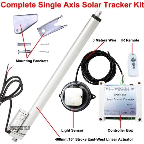 DHL Shipping -Single Axis Sunlight Tracker W/ 16" Linear Actuator for PV 100W Watt Solar Cell Panel Solar Tracking System