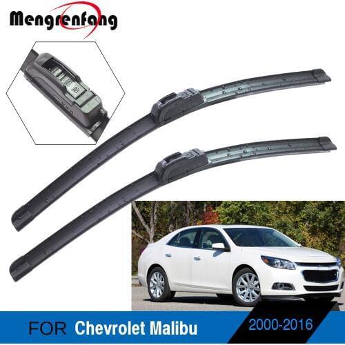 For Chevrolet Malibu Car Front Windscreen Wiper Blades Soft Rubber Wiper J Hook & Push Button Arms 2000-2016