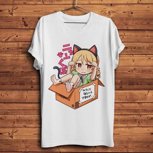 Kawaii Abandoned neko cat girl funny anime tshirt Men summer new White Casual short sleeve T Shirt Unisex OTAKU streetwear tee