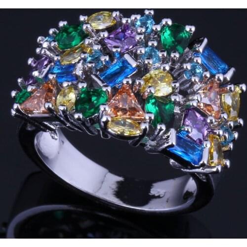 Graceful Multigem Multicolor Brown Cubic Zirconia Silver Plated Ring V0583