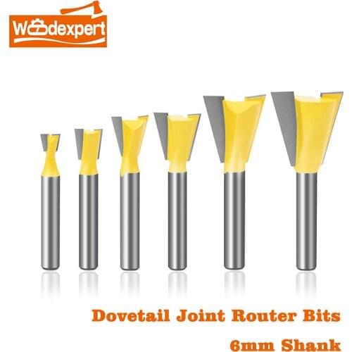 6mm Shank Dovetail Router Bit Half-Blind&Through Dovetail Bits Wood Joints Cutter Tool for Making Boxes Drawers Chests