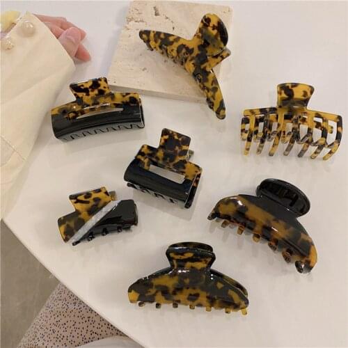Kpop Vintage Leopard Coffee Patchwork Hair Clips For Women Claws Geometric Hair Barette Hair Claw Hairpins 2021 Hair Accessories
