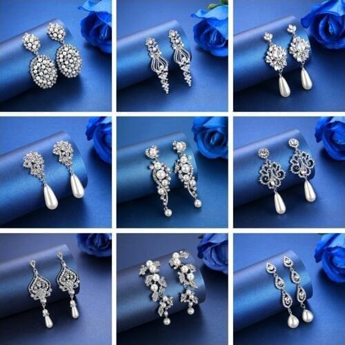 Mecresh Simulated Pearl Bridal Wedding Drop Earrings Gold Color Crystal Dangle Earrings European Jewelry MEH1046