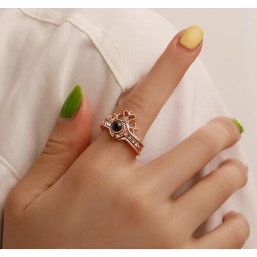 Trendy Rose Gold Silver Color 100 Languages I Love You Projection Ring Romantic Love Memory Wedding Ring Jewelry Lover Gift