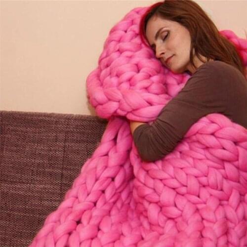 Fashion Soft Thick Line Blankets Hand Chunky Knitted Blanket Thick Yarn Merino Wool Bulky Knitting Throw Blankets Dropshipping