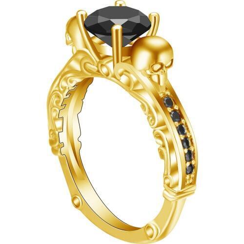 Mens Skull Ring rose gold color 3 colors Princess cut 8mm Black Zircon Zircon Womens Wedding Ring Punk Jewelry Size 6-10