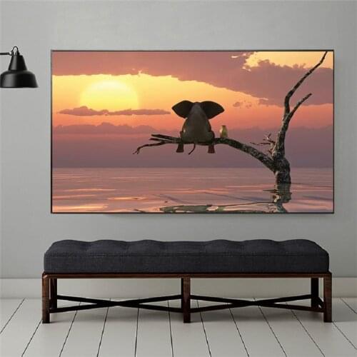 Four Funny Little Elephant Modern Canvas Painting Wall Art Animal Pictures Nordic Posters and Prints for Kids Room Home Decor