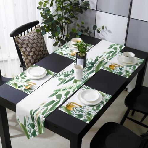 Nordic Green Plants Table Runner Table Mats Cover For Home Wedding Banquet Festival Party Catering Hotel Table Decoration