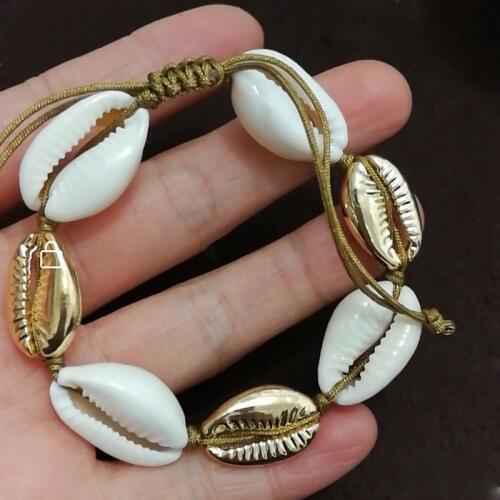 KBJW New Arrival Nature and Alloy Shell Bracelet Beige Color Cord All Handmade Weave Bracelet Jewelry Customized Accessories