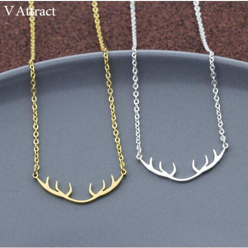 V Attract Animal Choker Deer Antler Charm Necklace Women Men Vintage Jewelry Christmas Gift Stainless Steel Ketting Naszyjnik