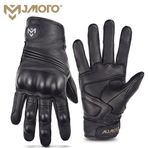 MJMOTO Retro Motorcycle Riding Gloves Leather Anti-drop Wear-resistant Motocross Gloves Full Finger Goat Leather Moto Gloves Men