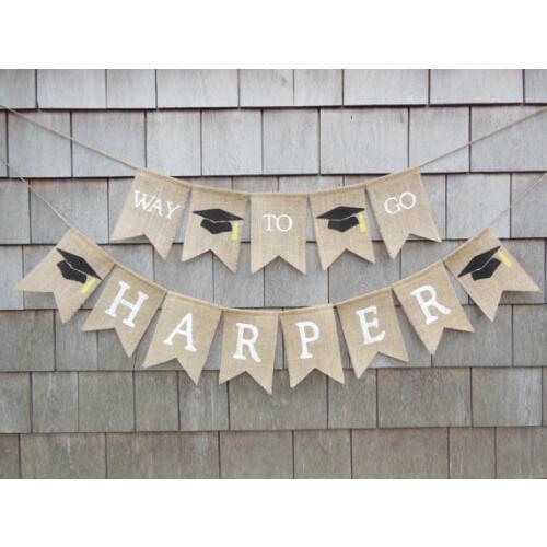 Personalized Way To Go Harper graduation burlap Banners CONGRATS GRAD Buntings garlands Photo Prop