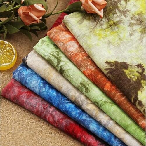 Plangi linen cotton printed fabric is suitable for retro nostalgic childrens dress and trousers home decoration DIY fabrics