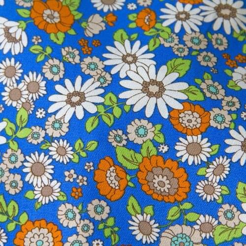 Half-Meter Japanese Kokka patchwork flower pattern Oxford cotton fabric blue