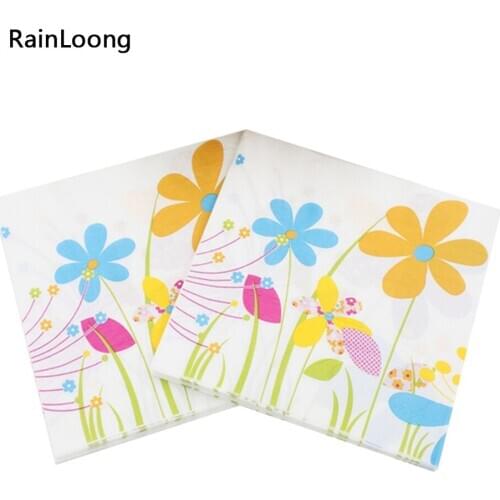 [RainLoong] Flower Printed Paper Napkin Floral Event & Party Supplies Supply Tissue decoupage Servilleta 33*33cm 1 pack