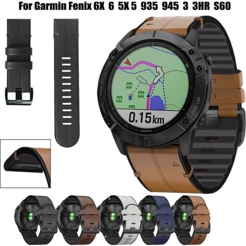 26 22MM Watchband Strap for Garmin Fenix 5 5X 3 3 HR Fenix 6X 6 S60 MK1 Watch Quick Release Silicone+Leather Easyfit Wrist Band