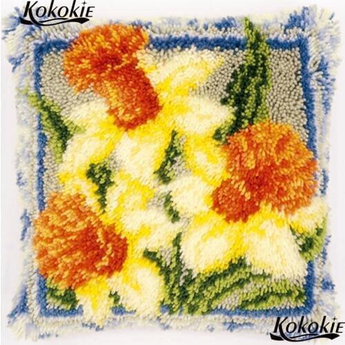 Handicraft cushion Crocheting Rug Yarn Patchwork Pillowcase cross stitch sets sale latch hook embroidery yarn flower pillow