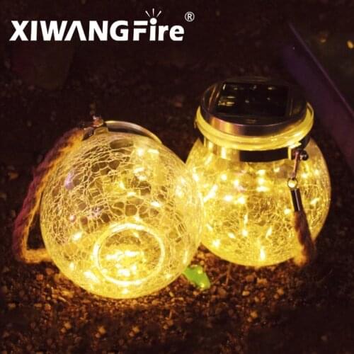 Solar cracked glass jar light outdoor garden decoration tree light color copper wire light 20led ball hanging light